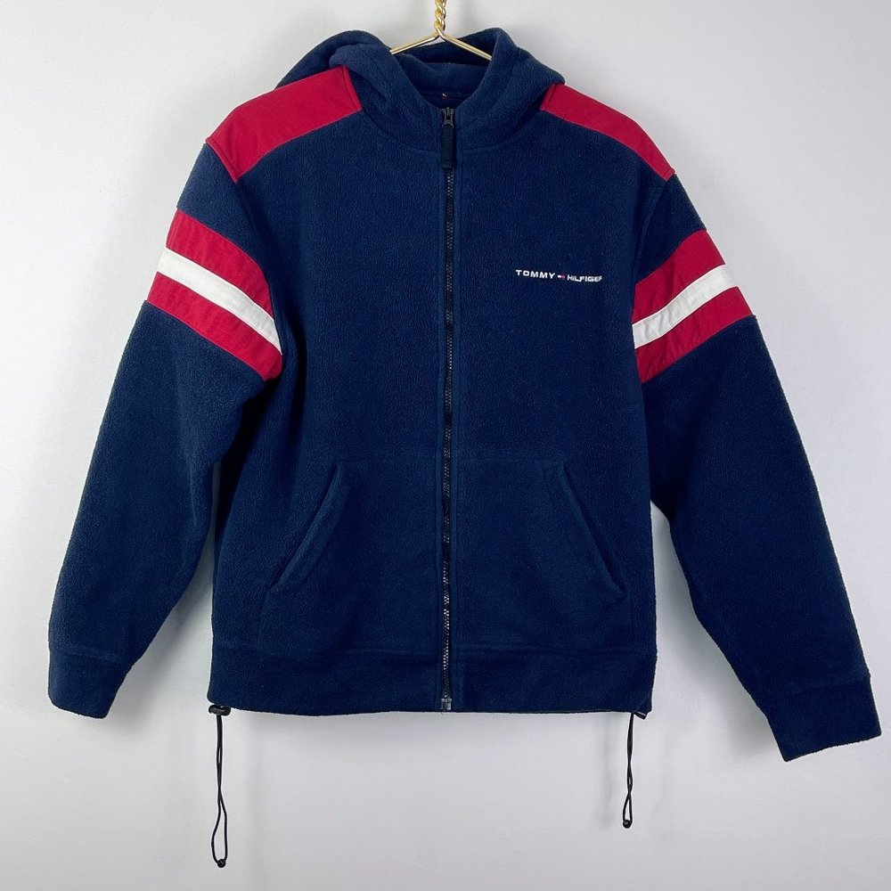 Vintage Y2K Tommy Hilfiger Unisex Full Zip Hooded Fleece Jacket Size: S